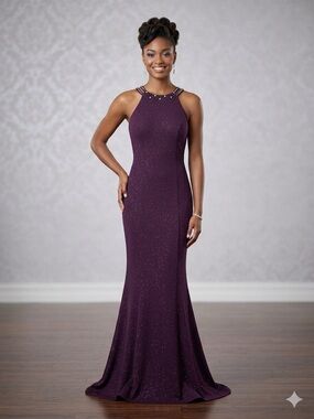 Night Way Collections Plum Halter Sparkle Maxi Dress